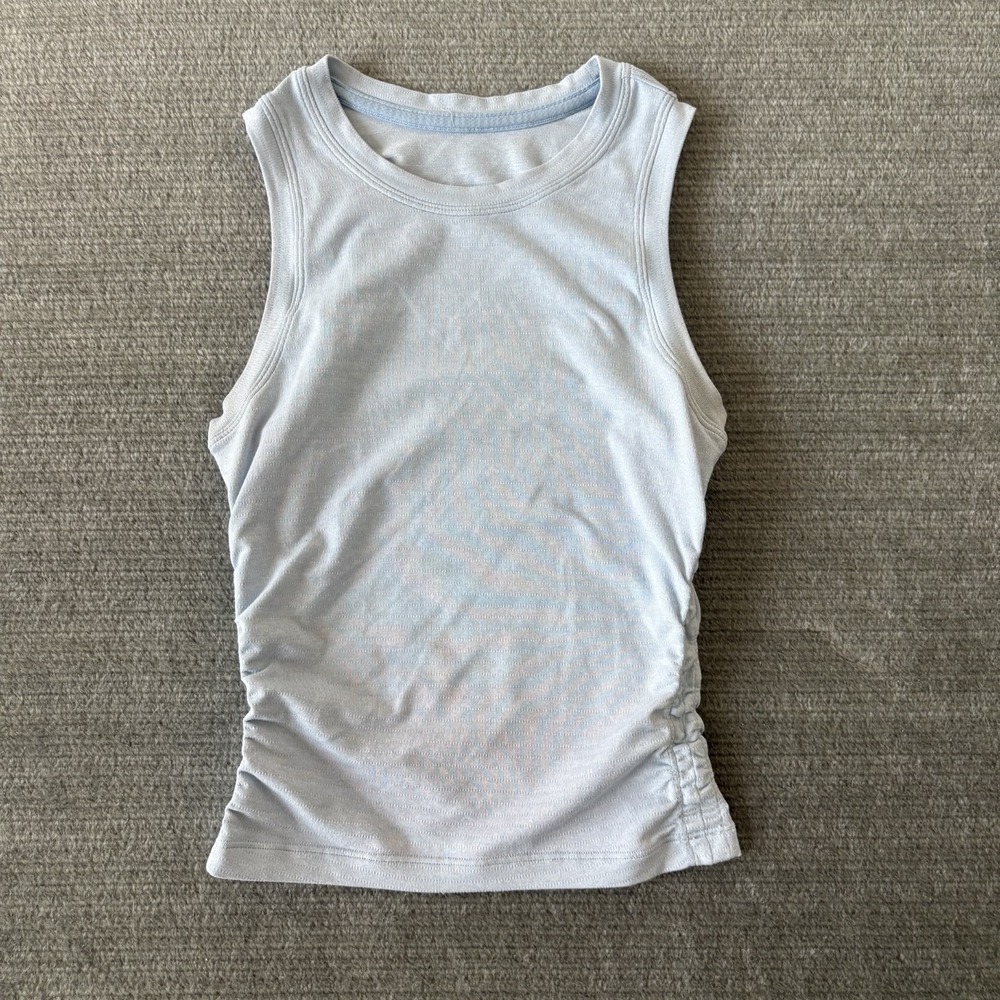 Lululemon Tank Top Women 2 Light Blue Crop Side Ruched Athleisure Running Yoga